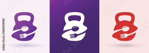 Kettlebell Spoon Fork Food Fitness Logo For Restaurant Brand Identity Modern Minimal Design Template Icon

