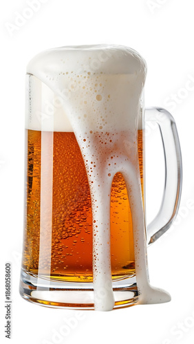Freshly poured beer in a glass mug