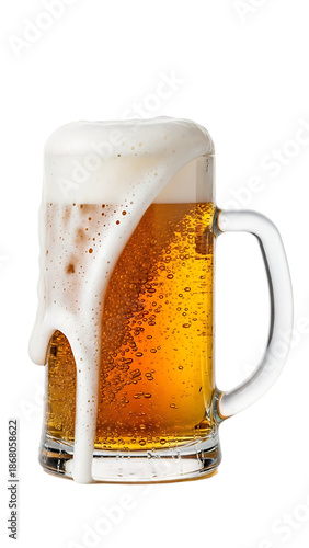 Freshly poured beer in glass mug