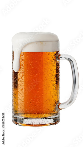 Freshly poured beer in glass mug