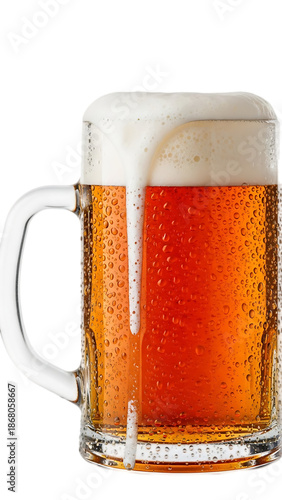 Freshly poured beer in glass mug
