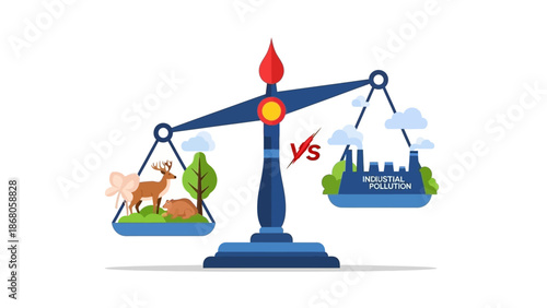 Weighing the Future Critical Environmental Balance Between Nature and Industry, Depicting the Urgent Need for Sustainable Practices Against Pollution