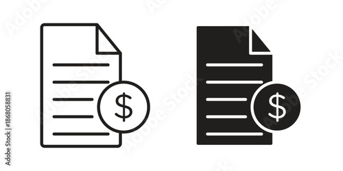 Invoice payment icons. Line Art Style Design Isolated On White
