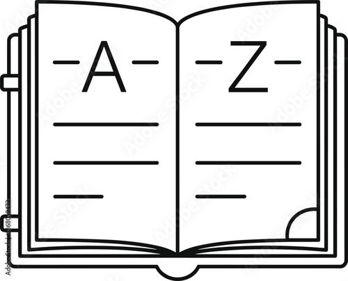 Open Dictionary Book Line Icon Vector Illustration with Alphabet Symbols for Education Learning Language and Reference Design