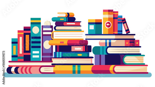 Abstract colorful book stacks and shelves on a transparent background vector illustration creative learning concept.