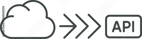 Cloud computing API integration concept with simple line drawing of cloud and arrows pointing to API box on white background