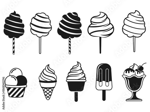 Cotton candy and Ice Cream Icon Set