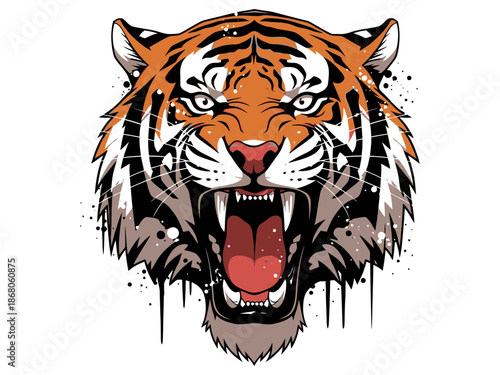 Tiger Roaring Grunge Art Style