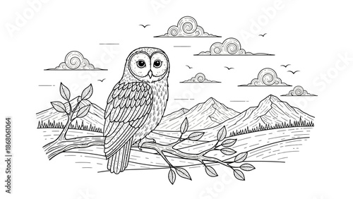 Owl perched on a tree branch outdoors.