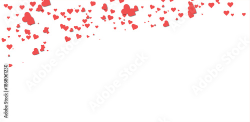 Red hearts falling confetti on transparent background creating a romantic border for a wedding invitation
