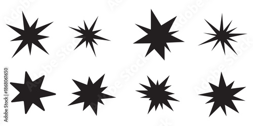 Black starburst explosion shapes on white background vector