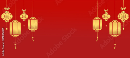 vector lantern hanging chinese on red background