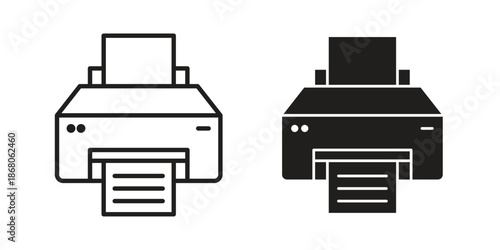 Printer icons. Line Art Style Design Isolated On White
