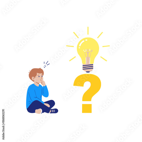 Boy Thinking, Question Mark, Light Bulb Idea, Brainstorming, Problem Solving, Innovation