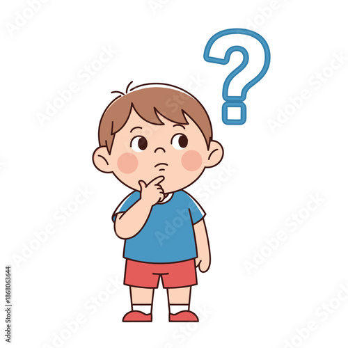 Curious Boy with Question Mark Thinking, Child Wondering, Confusion, Doubt