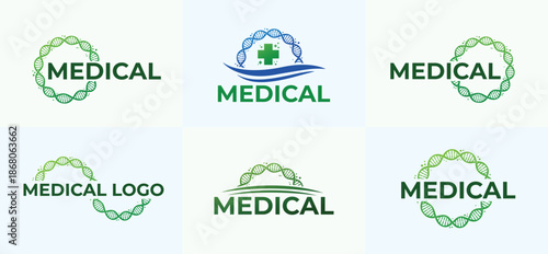    DNA helix circle medical logo with cross wave healthcare clinic hospital pharmacy branding

