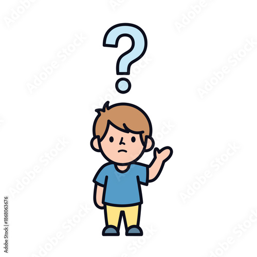 Confused Boy with Question Mark Above Head - Uncertainty, Doubt, Questioning, Thinking