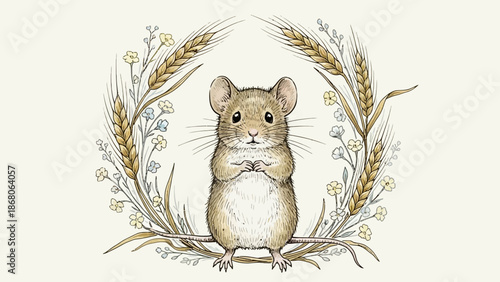 Watercolor Illustration of a Mouse Standing.