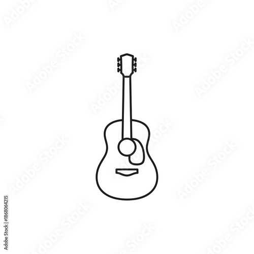 Acoustic Guitar Outline Icon on White Background - Simple Music Instrument Vector