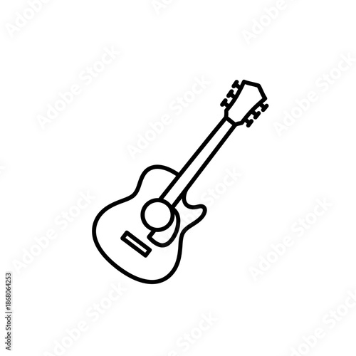 Acoustic Guitar Outline Icon on White Background, Simple Line Art Musical Instrument