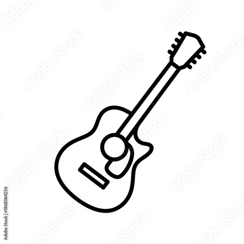 Acoustic guitar outline icon on white background, simple line art music illustration