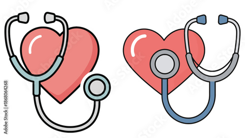 Cardiology healthcare branding set featuring heart symbols and stethoscopes for specialized heart clinic business and medical insurance services identity design.