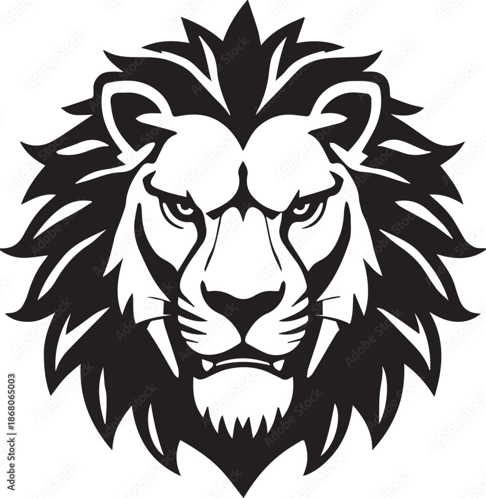 Fototapeta premium A striking black and white illustration of a majestic lion s head