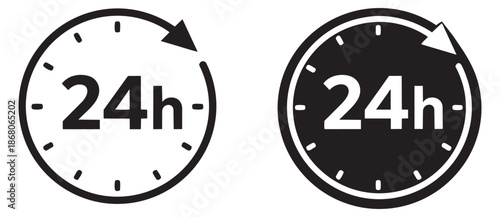 Modern business icon set featuring 24h clock symbols with arrows for continuous service availability