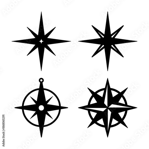 Vector icon set: navigation compass rose and star symbols design Vector