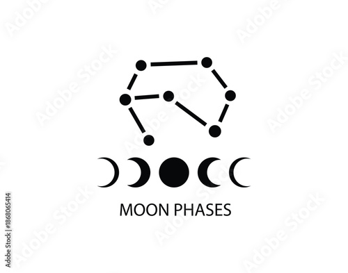 Celestial constellation and moon phases vector icon set Vector