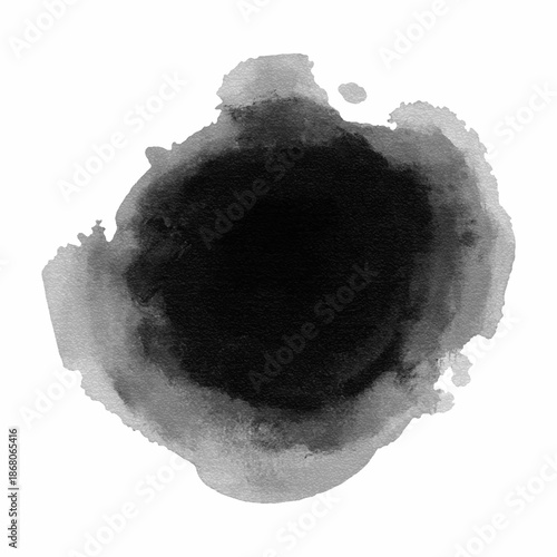 Abstract black ink stains and round watercolor blots. Grunge textures with soft edges and ink bleed effect. Traditional oriental ink wash style for artistic background, labels and zen-inspired. Vector