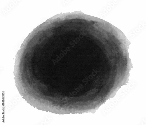 Abstract black ink stains and round watercolor blots. Grunge textures with soft edges and ink bleed effect. Traditional oriental ink wash style for artistic background, labels and zen-inspired. Vector