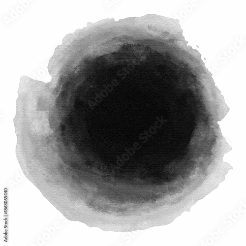 Abstract black ink stains and round watercolor blots. Grunge textures with soft edges and ink bleed effect. Traditional oriental ink wash style for artistic background, labels and zen-inspired. Vector