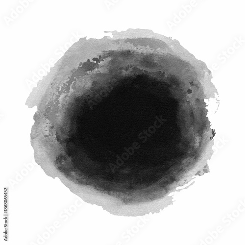 Abstract black ink stains and round watercolor blots. Grunge textures with soft edges and ink bleed effect. Traditional oriental ink wash style for artistic background, labels and zen-inspired. Vector