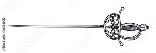 Elegant vintage rapier or fencing sword with an ornate hilt perfect for historical themes, martial arts designs, or classic weaponry projects