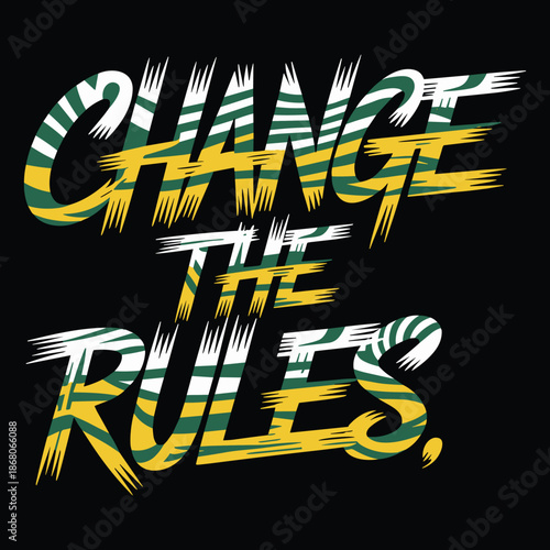 Colorful stylized text chant the runs on black background