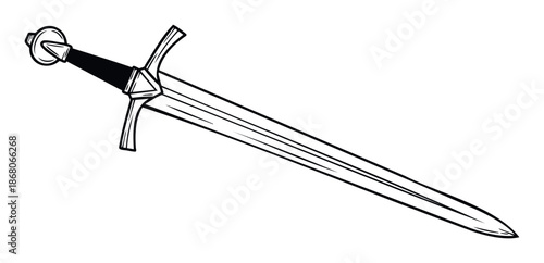 A bold medieval sword illustration with a classic hilt and sharp blade perfect for historical projects, roleplaying game assets, or ancient warrior themes.