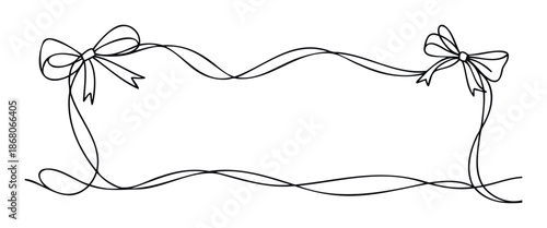 Elegant hand drawn doodle ribbon bows with wavy lines creating a decorative rectangular frame ideal for special occasion greeting messages or wedding invitations