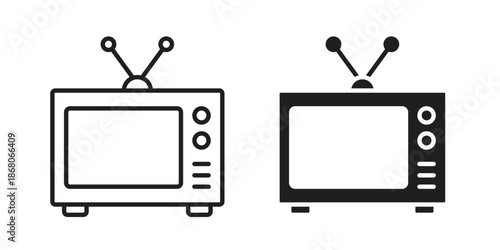 Television icons. Line Art Style Design Isolated On White