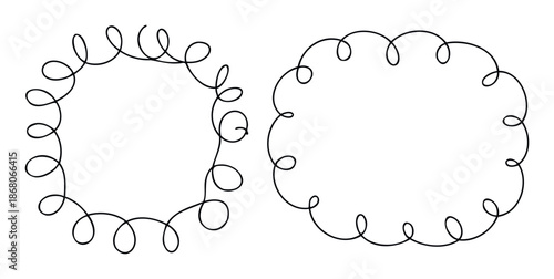 Black hand drawn curly line frames for playful design projects and decorative borders perfect for invitations scrapbooking and childrens book layouts