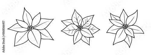 Poinsettia flower line drawing set perfect for Christmas holiday celebrations and winter season greetings offering festive botanical decor for various seasonal design projects.