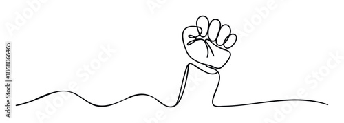 Continuous line drawing of a powerful clenched fist symbolizing strength and unity, perfect for social justice campaigns, activist movements, and impactful graphic prints for various media