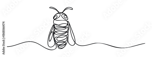 Minimalist continuous line drawing of a flying bee ideal for graphic design projects seeking a simple and elegant insect motif.
