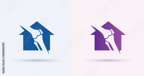    House knee joint orthopedic logo home care rehabilitation clinic bone health icon

