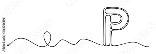 Simple monoline design of an uppercase P and an elegant flowing trail suitable for contemporary graphic applications and creative communication projects