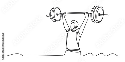 A determined athlete performing an overhead weightlifting movement, holding a heavy barbell above the head, symbolizing strength and effort, perfect for sports and fitness motivation.