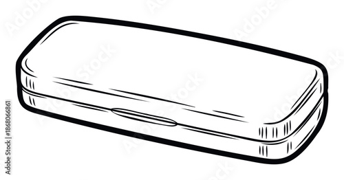 Versatile black and white hand drawn style rectangular case for eyewear, stationery, or jewelry storage, perfect for product catalogs, packaging concepts, or informational graphics