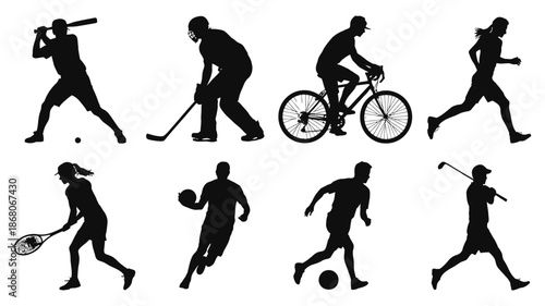 Sports Activities Silhouette Set of Athletes in Action
