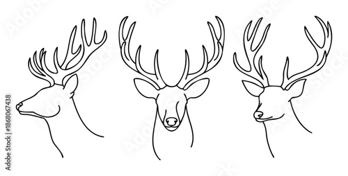 Minimalist deer portraits featuring graceful antlers for nature themed marketing campaigns, apparel prints, or home decor items