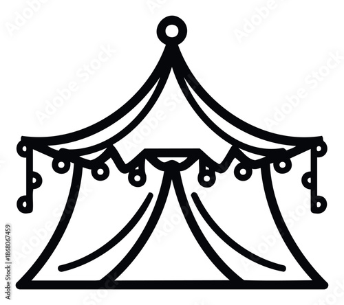 Graphic symbol of a celebration marquee adorned with small hanging lights, ideal for invitations, party decorations, or amusement park brochures.